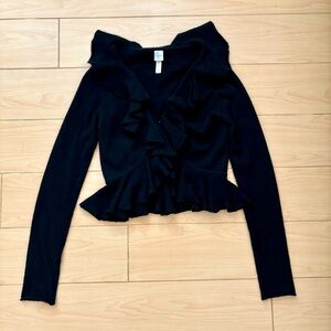 Aqua Cashmere Black Ruffled Cropped Cardigan